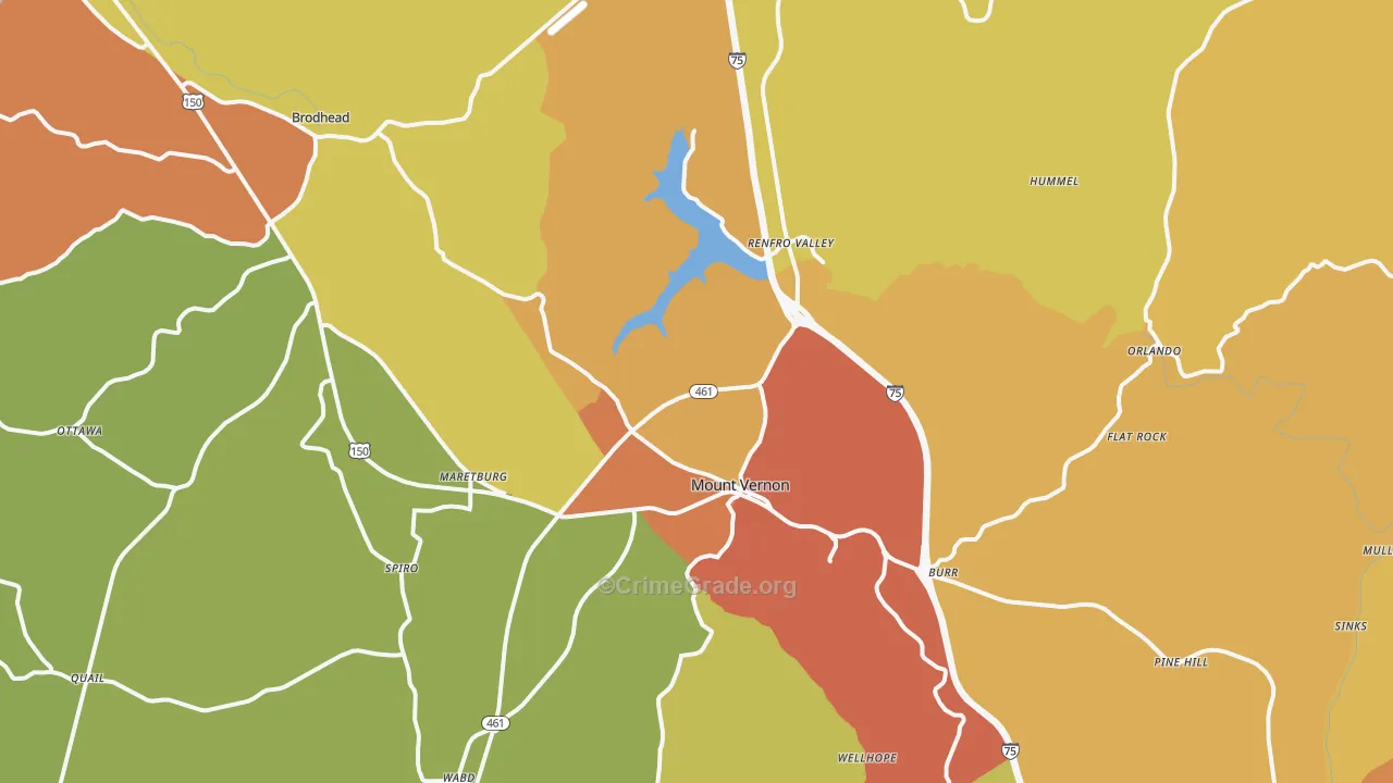 Mount Vernon, KY Map of Vandalism Rates