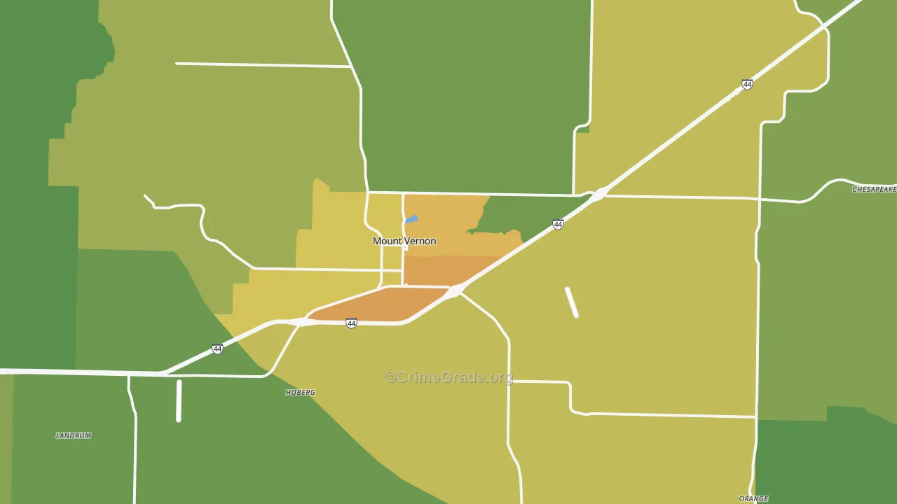 Mount Vernon, MO Map of Vandalism Rates