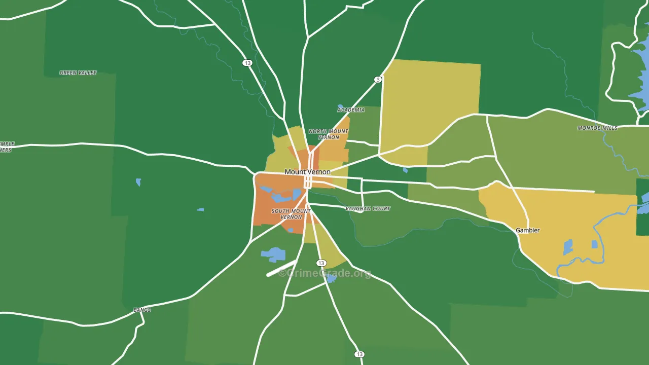 Mount Vernon, OH Map of Vandalism Rates