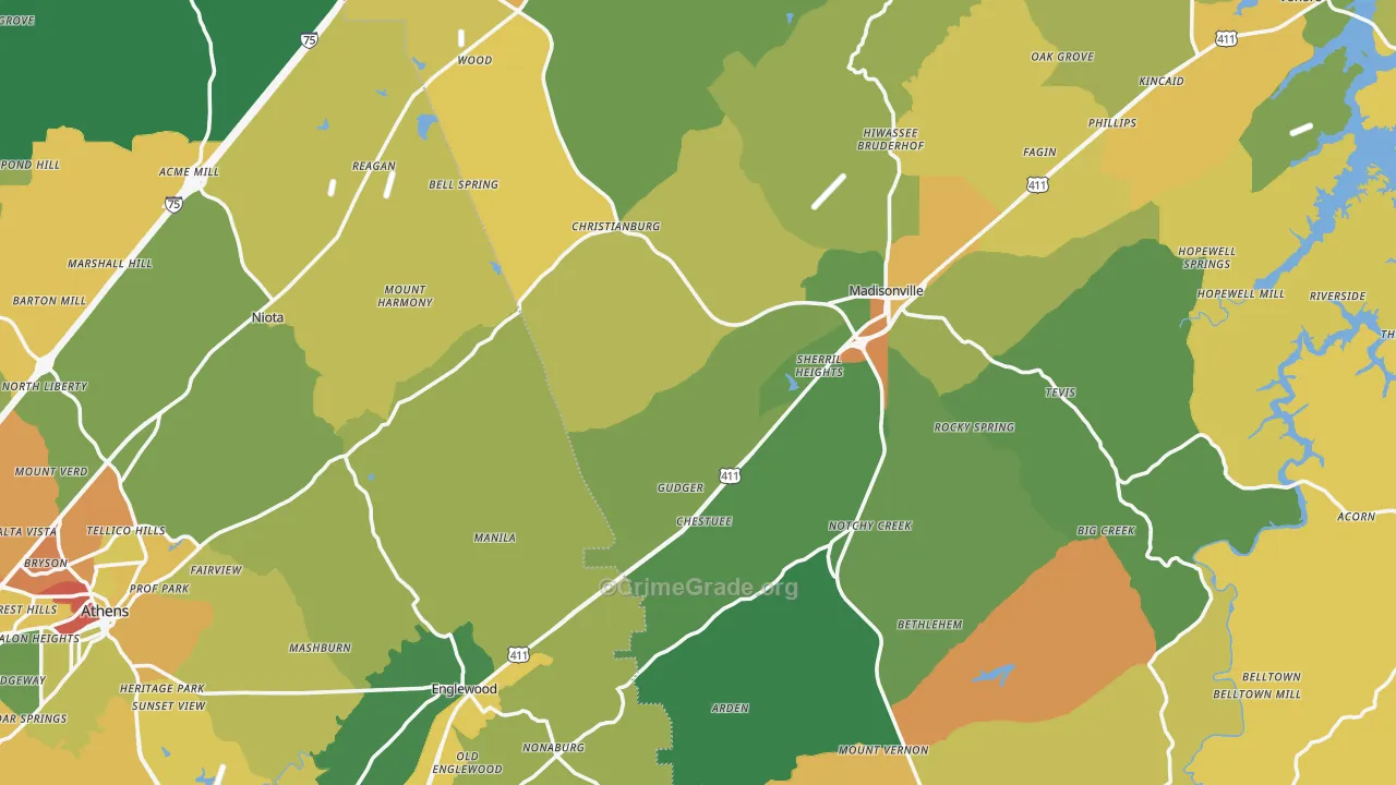 Mount Vernon, TN Map of Vandalism Rates