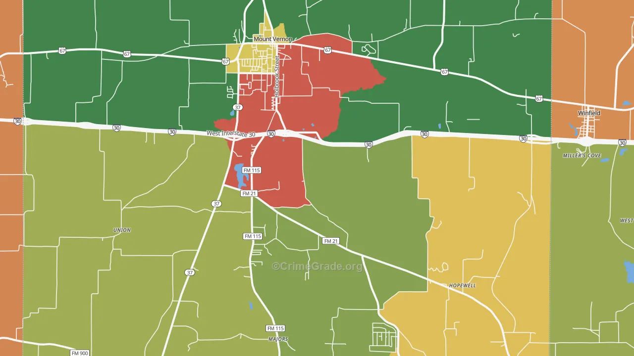 Mount Vernon, TX Map of Vandalism Rates