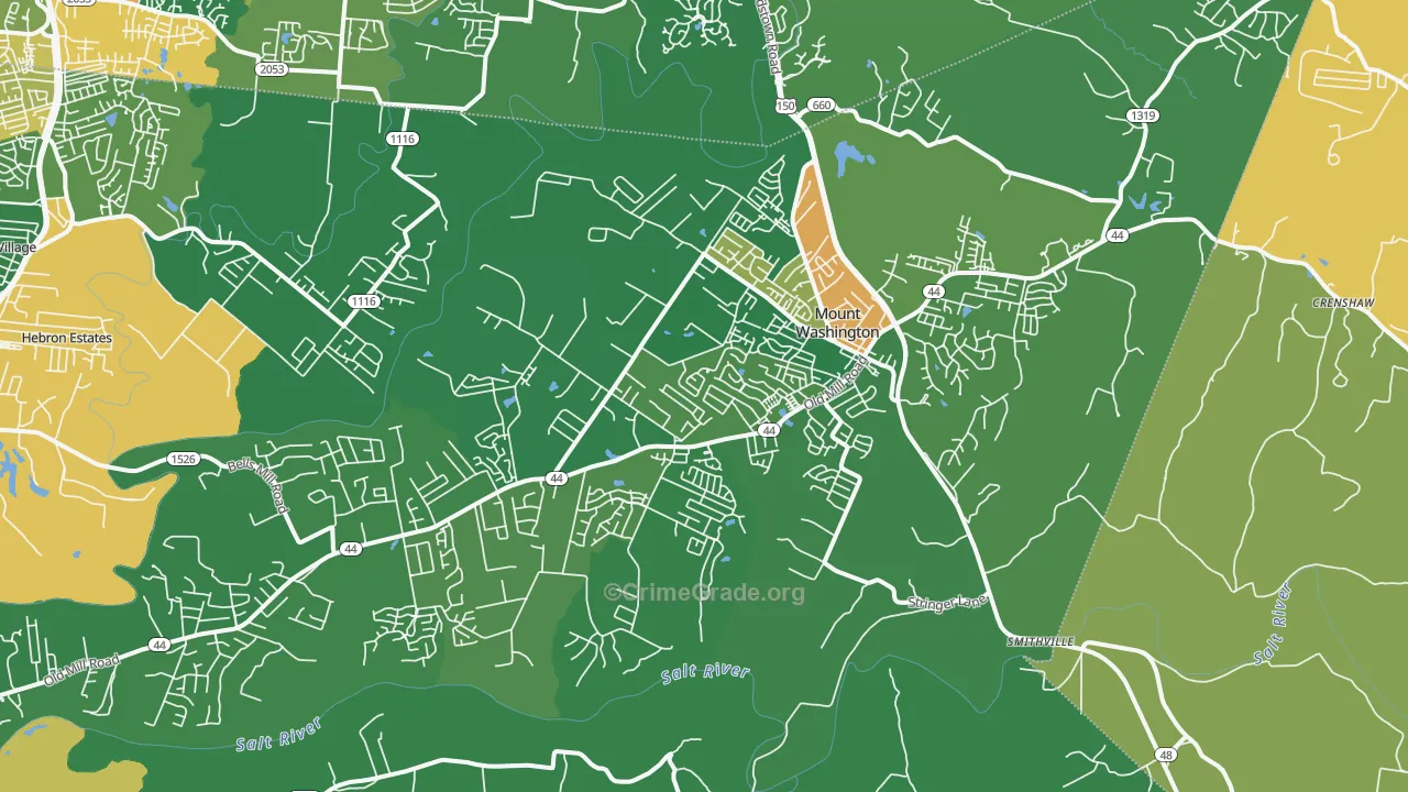 Mount Washington, KY Map of Vandalism Rates