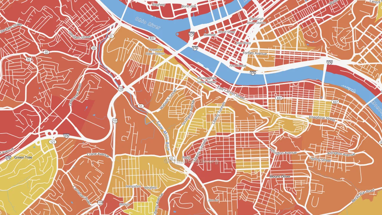 Mount Washington, Pittsburgh, PA Map of Vandalism Rates