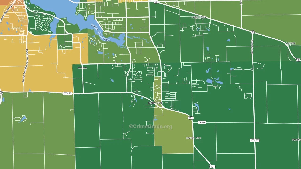 Mount Zion, IL Map of Vandalism Rates