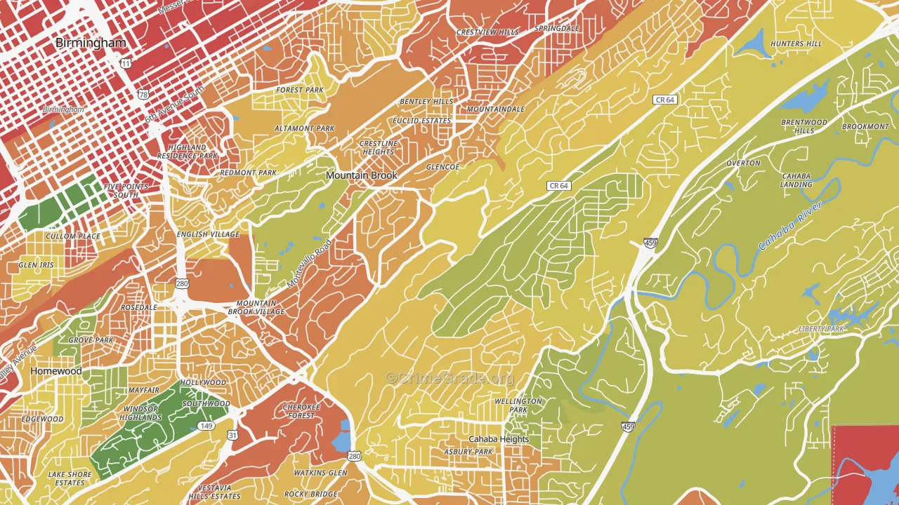 Mountain Brook, AL Map of Vandalism Rates