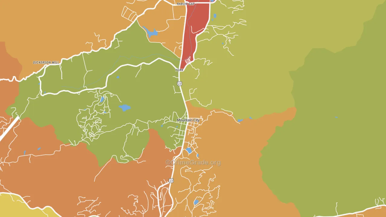 Mountain City, GA Map of Vandalism Rates