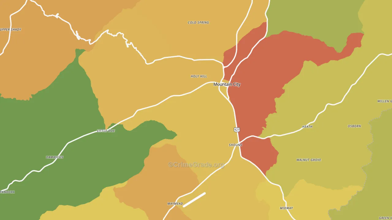Mountain City, TN Map of Vandalism Rates