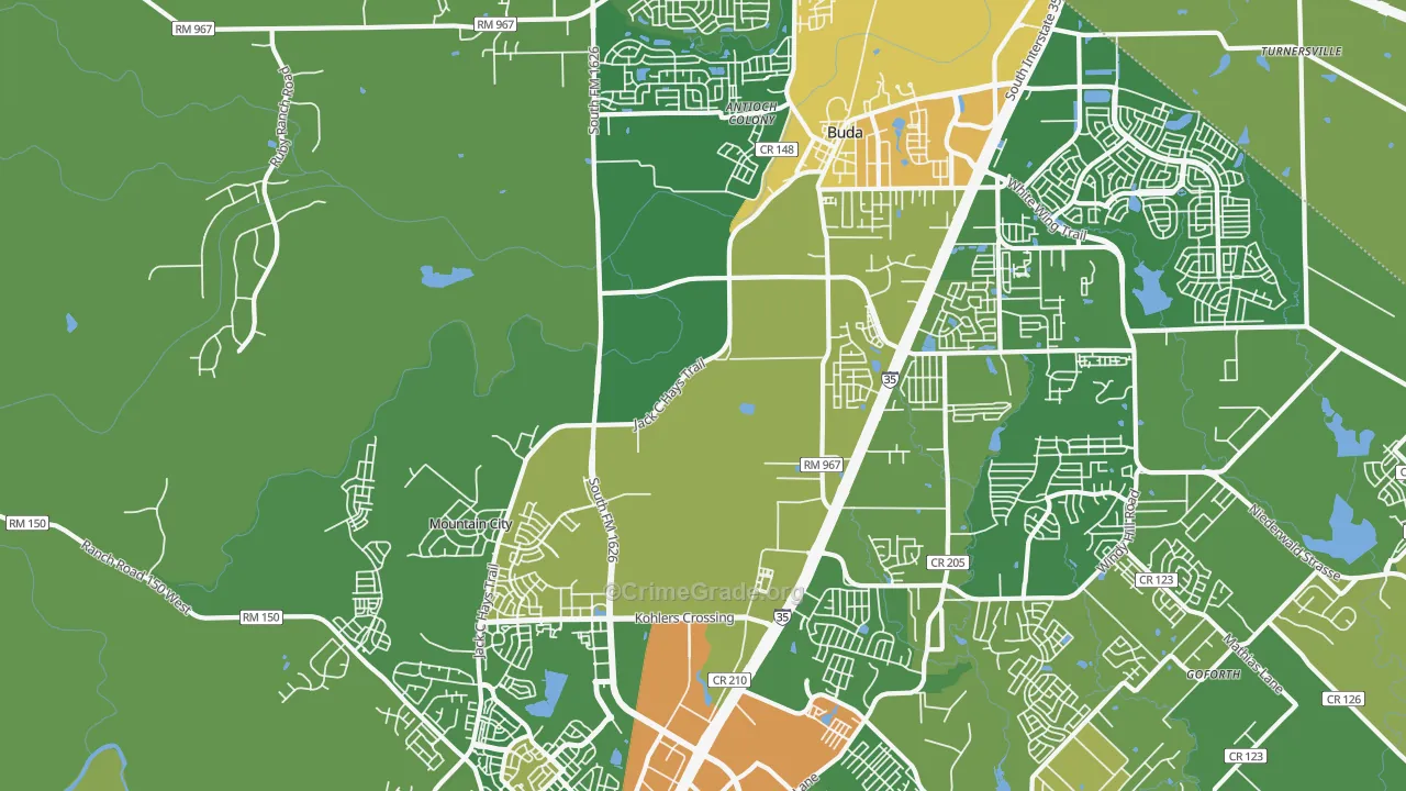 Mountain City, TX Map of Vandalism Rates