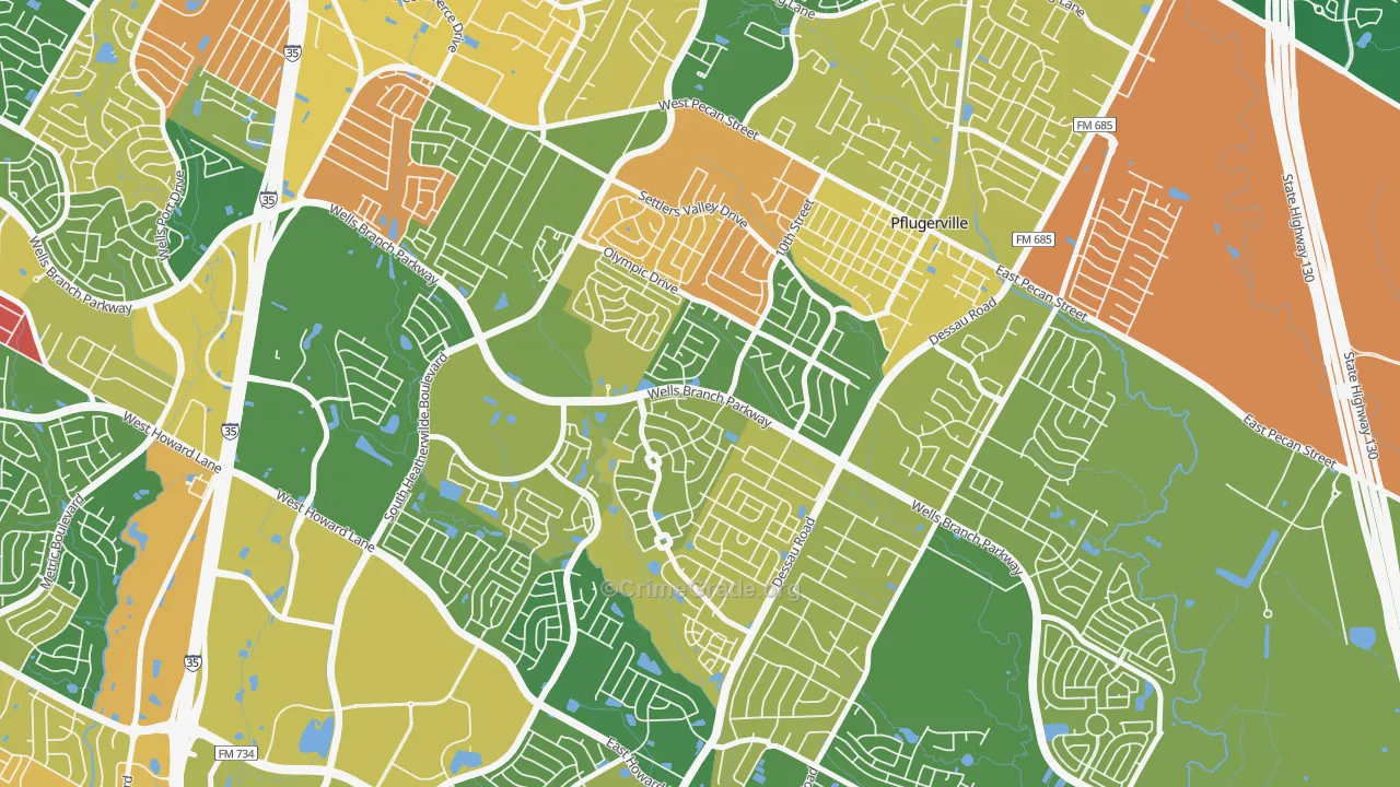 Mountain Creek, Pflugerville, TX Map of Vandalism Rates