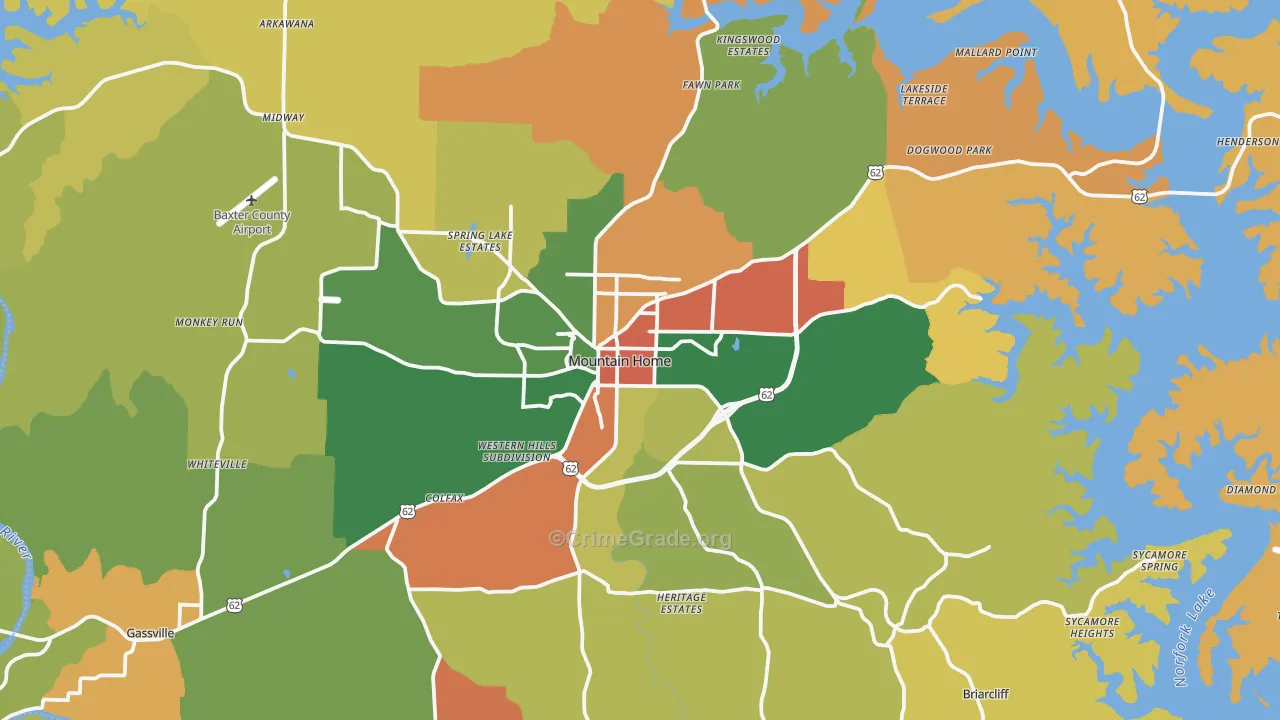 Mountain Home, AR Map of Vandalism Rates