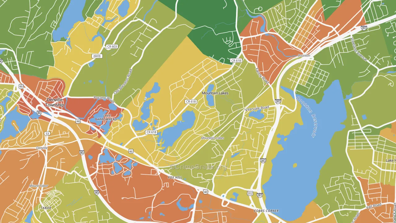 Mountain Lakes, NJ Map of Vandalism Rates