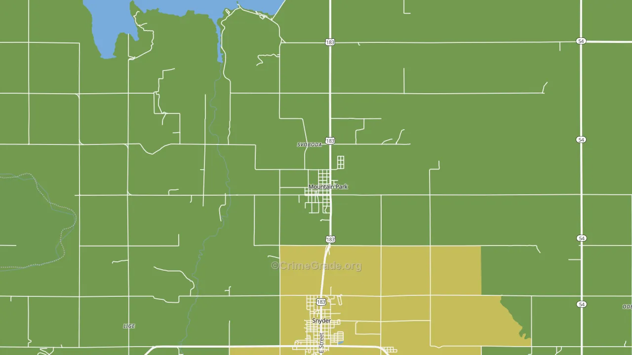 Mountain Park, OK Map of Vandalism Rates