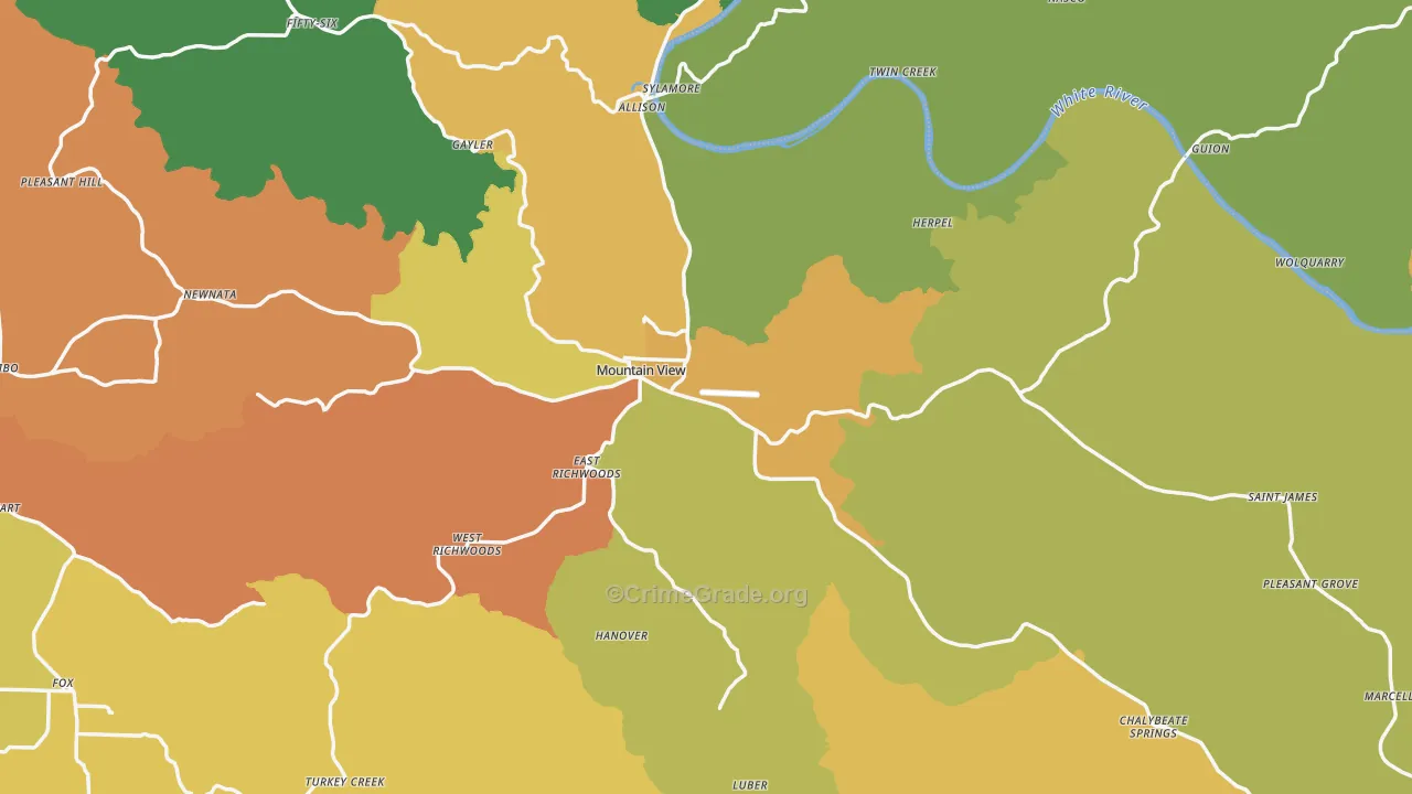 Mountain View, AR Map of Vandalism Rates