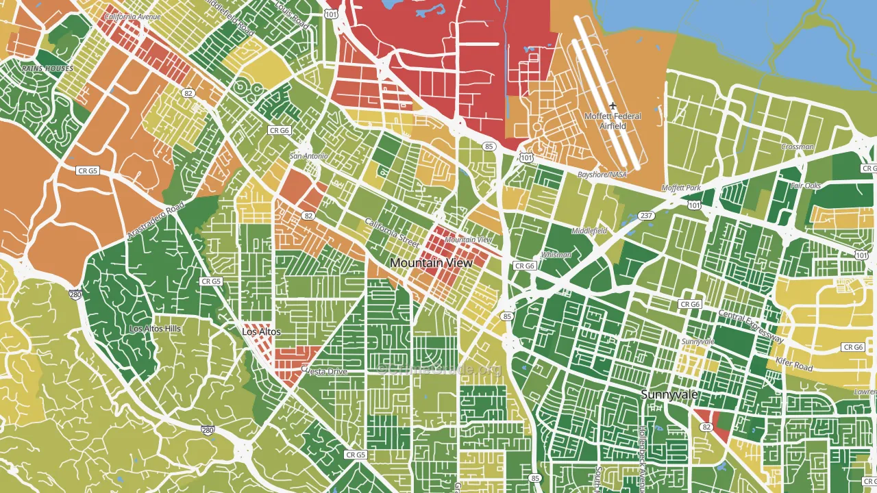 Mountain View, CA Map of Vandalism Rates