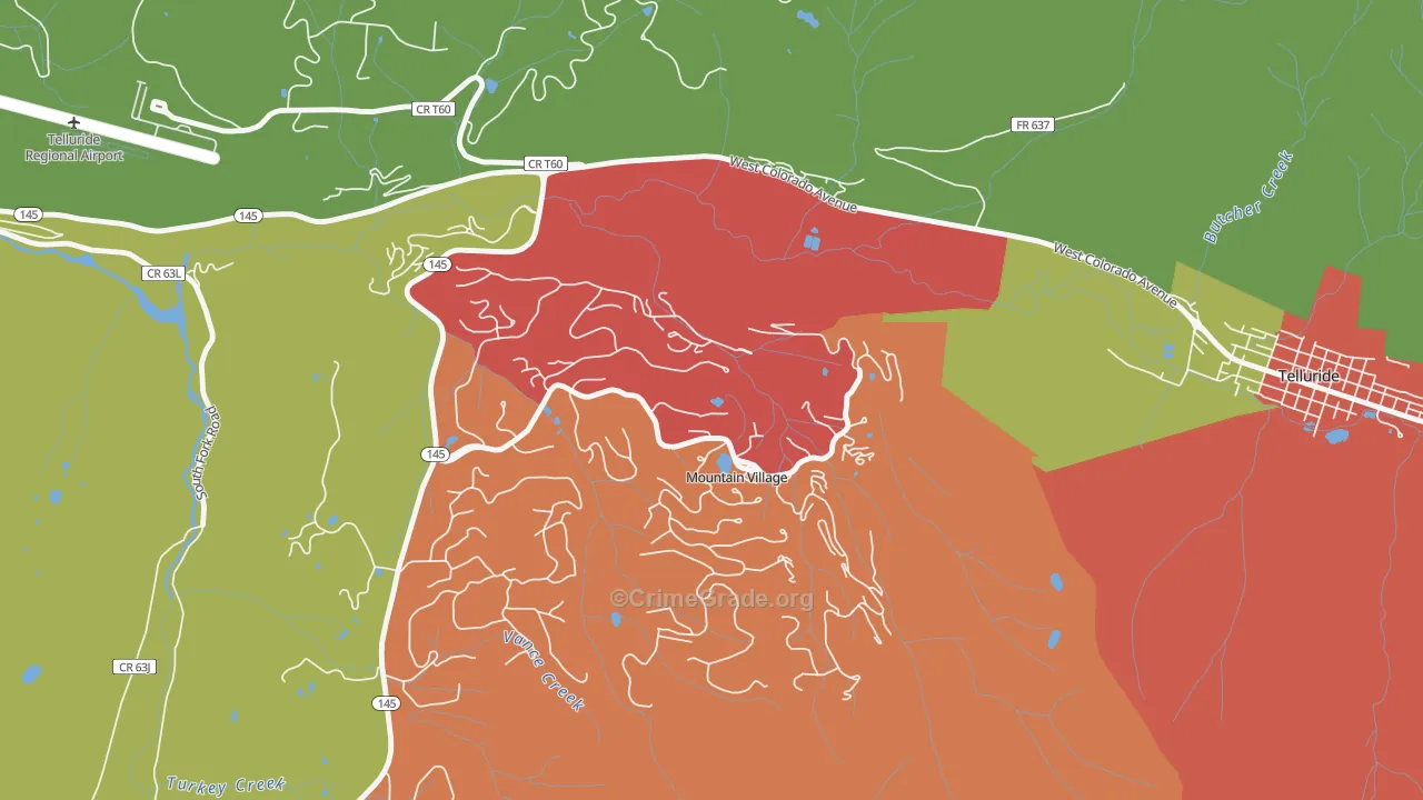 Mountain Village, CO Map of Vandalism Rates