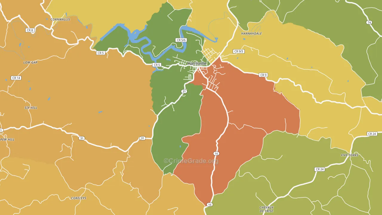 Mountain, WV Map of Vandalism Rates