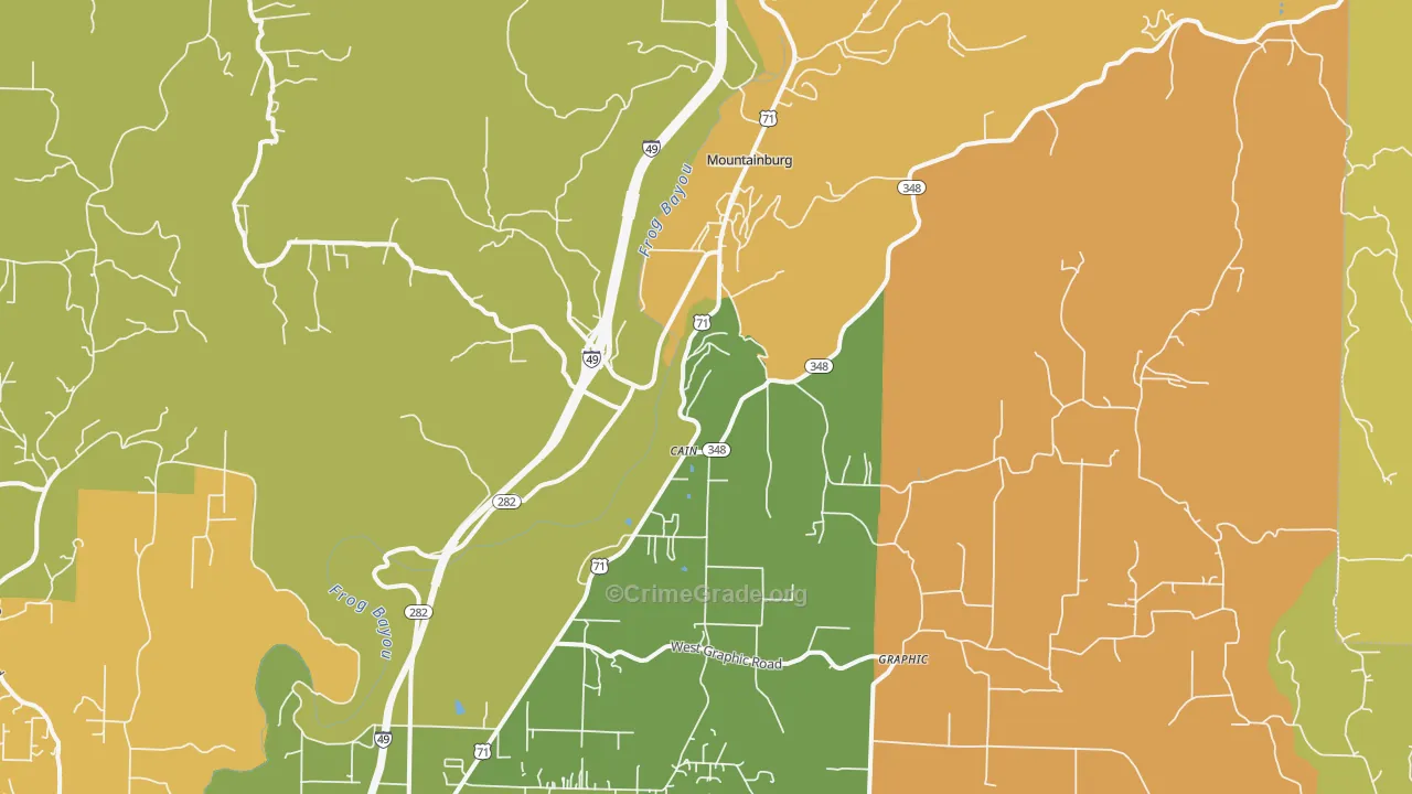Mountainburg, AR Map of Vandalism Rates