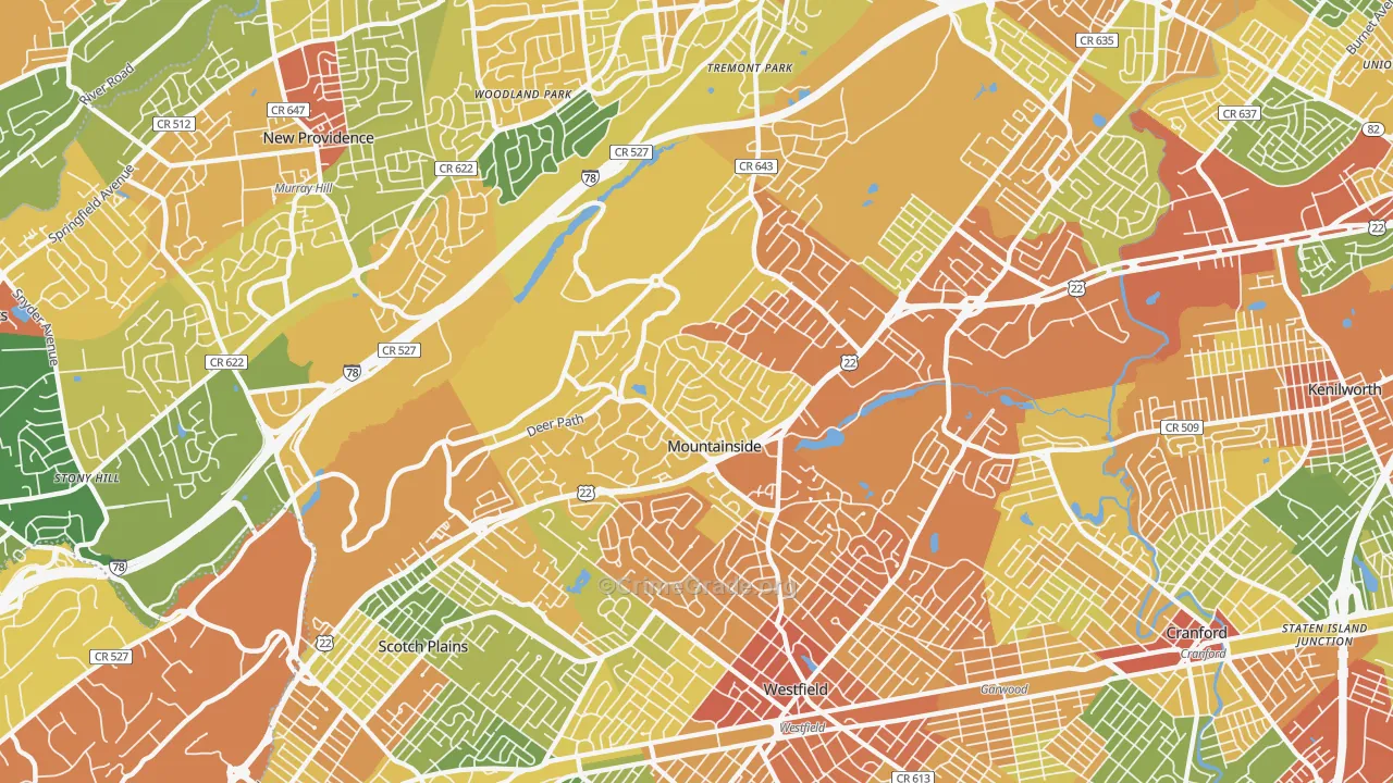 Mountainside, NJ Map of Vandalism Rates