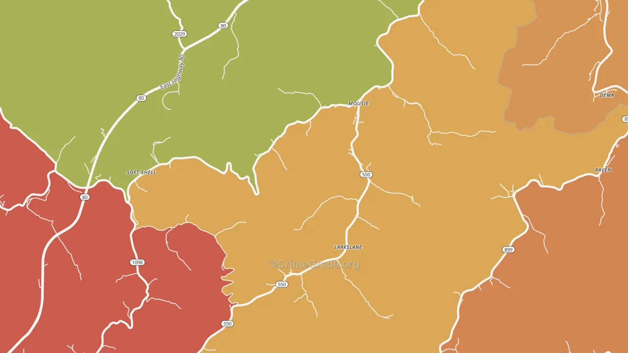 Mousie, KY Map of Vandalism Rates