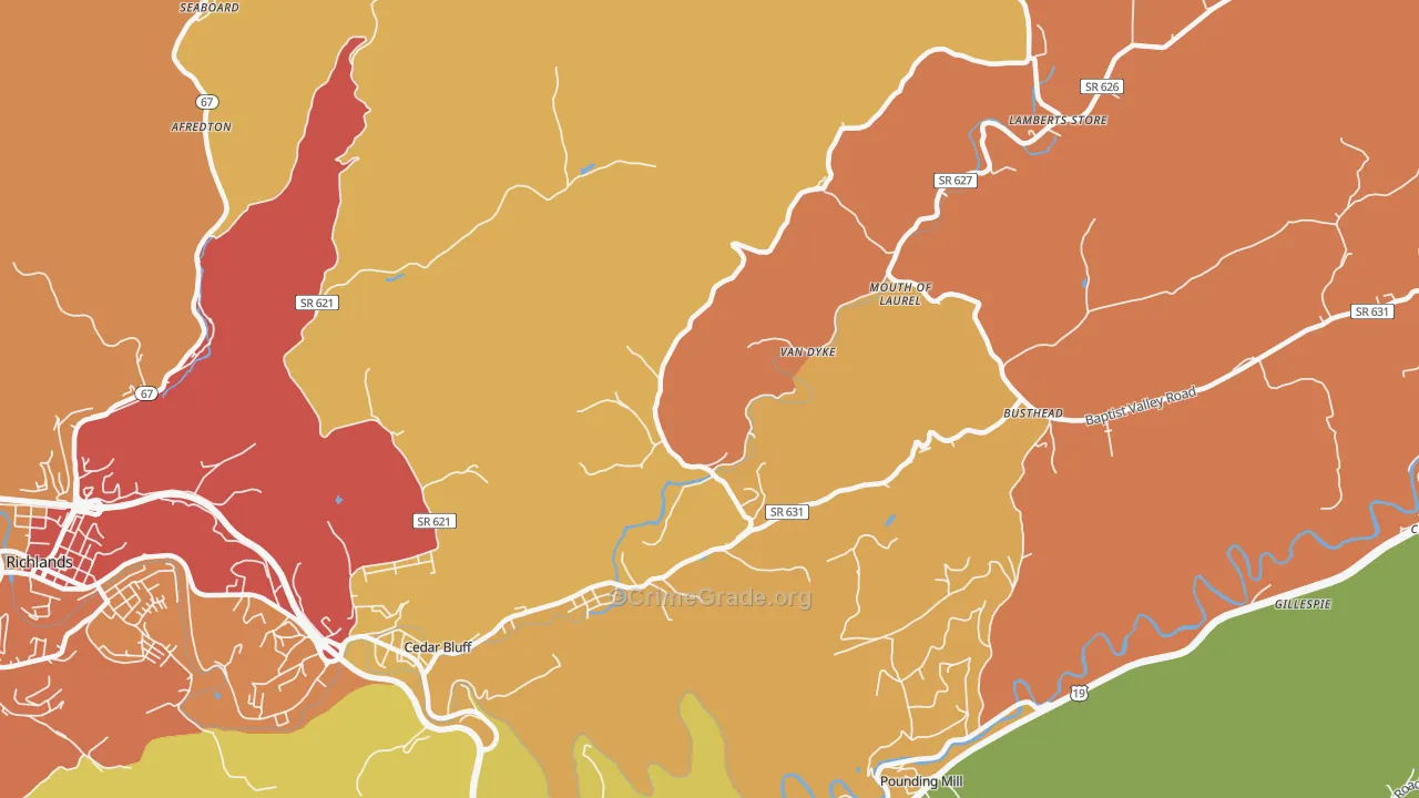 Mouth of Laurel, VA Map of Vandalism Rates
