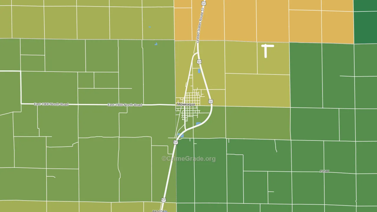 Moweaqua, IL Map of Vandalism Rates