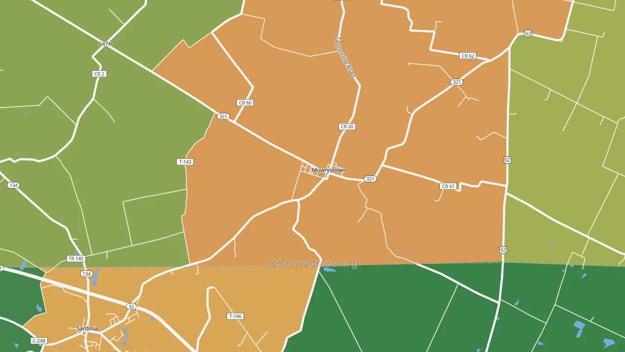 Mowrystown, OH Map of Vandalism Rates