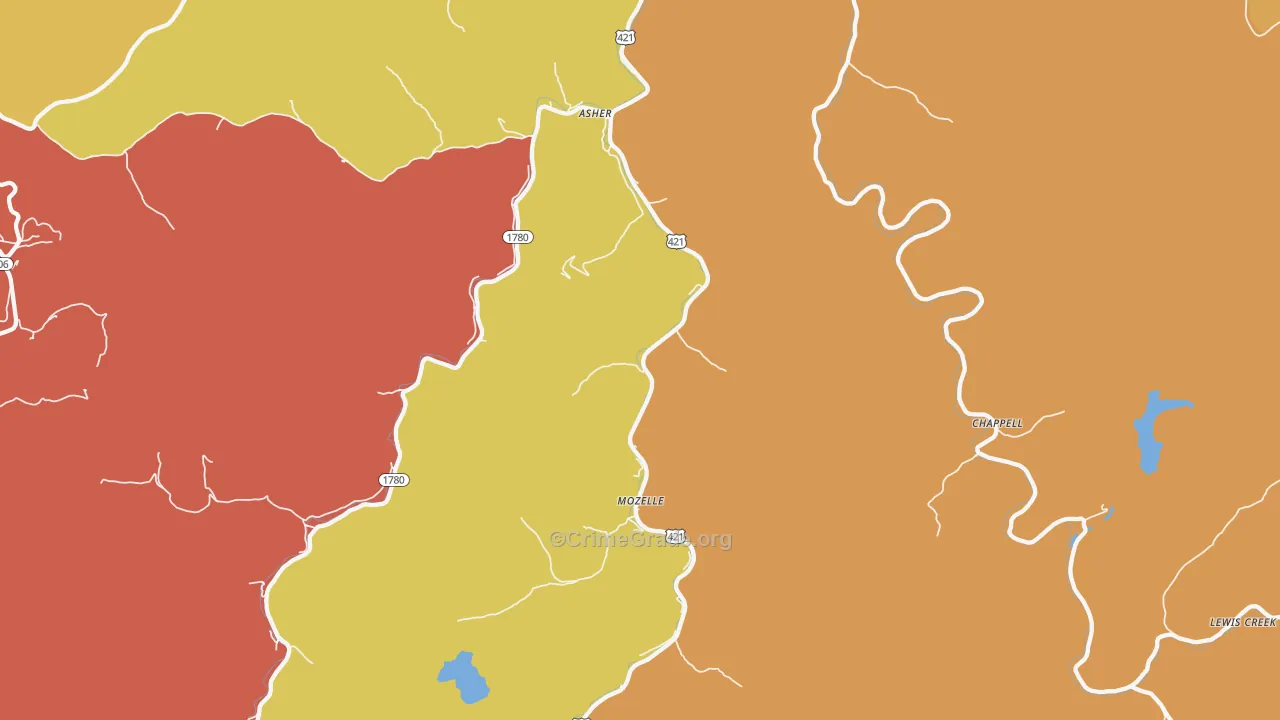 Mozelle, KY Map of Vandalism Rates