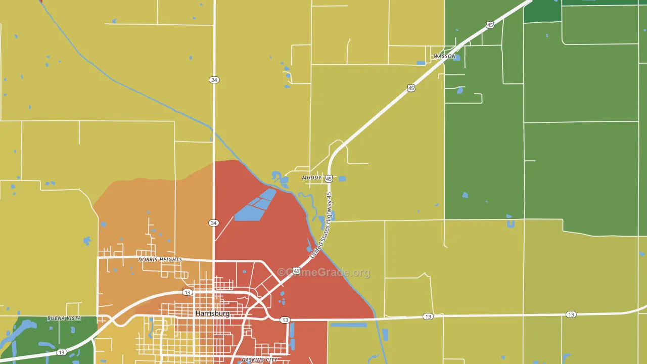 Muddy, IL Map of Vandalism Rates