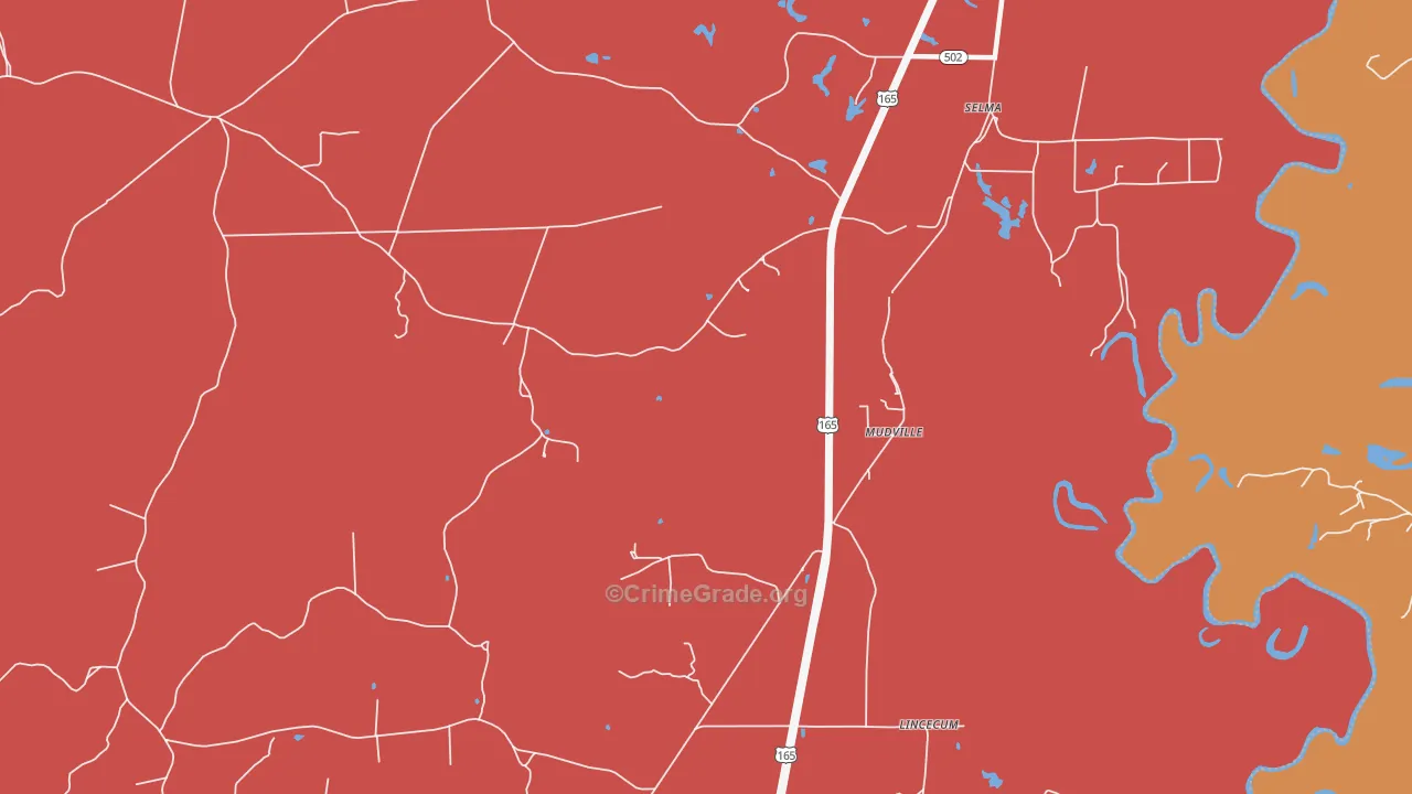 Mudville, LA Map of Vandalism Rates