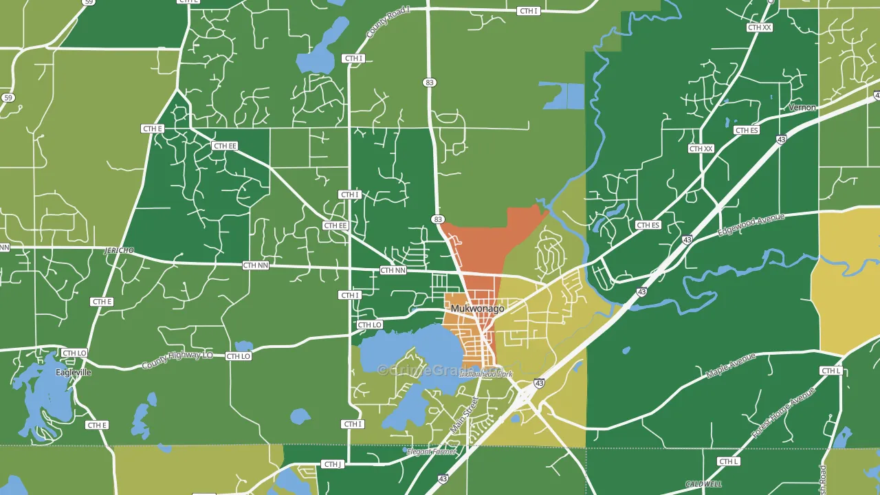 Mukwonago, WI Map of Vandalism Rates