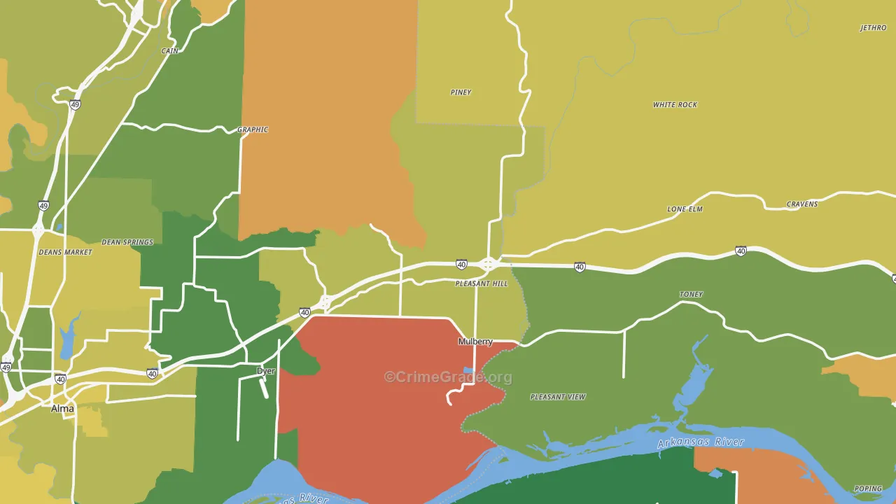 Mulberry, AR Map of Vandalism Rates