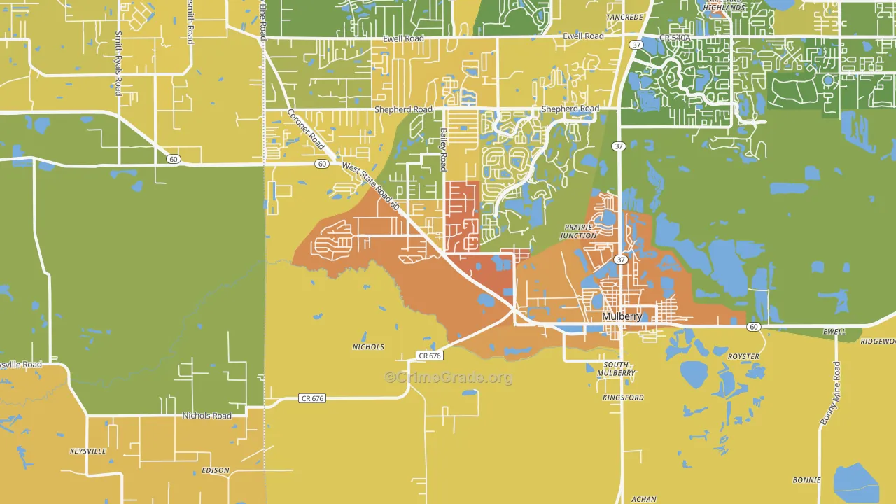 Mulberry, FL Map of Vandalism Rates