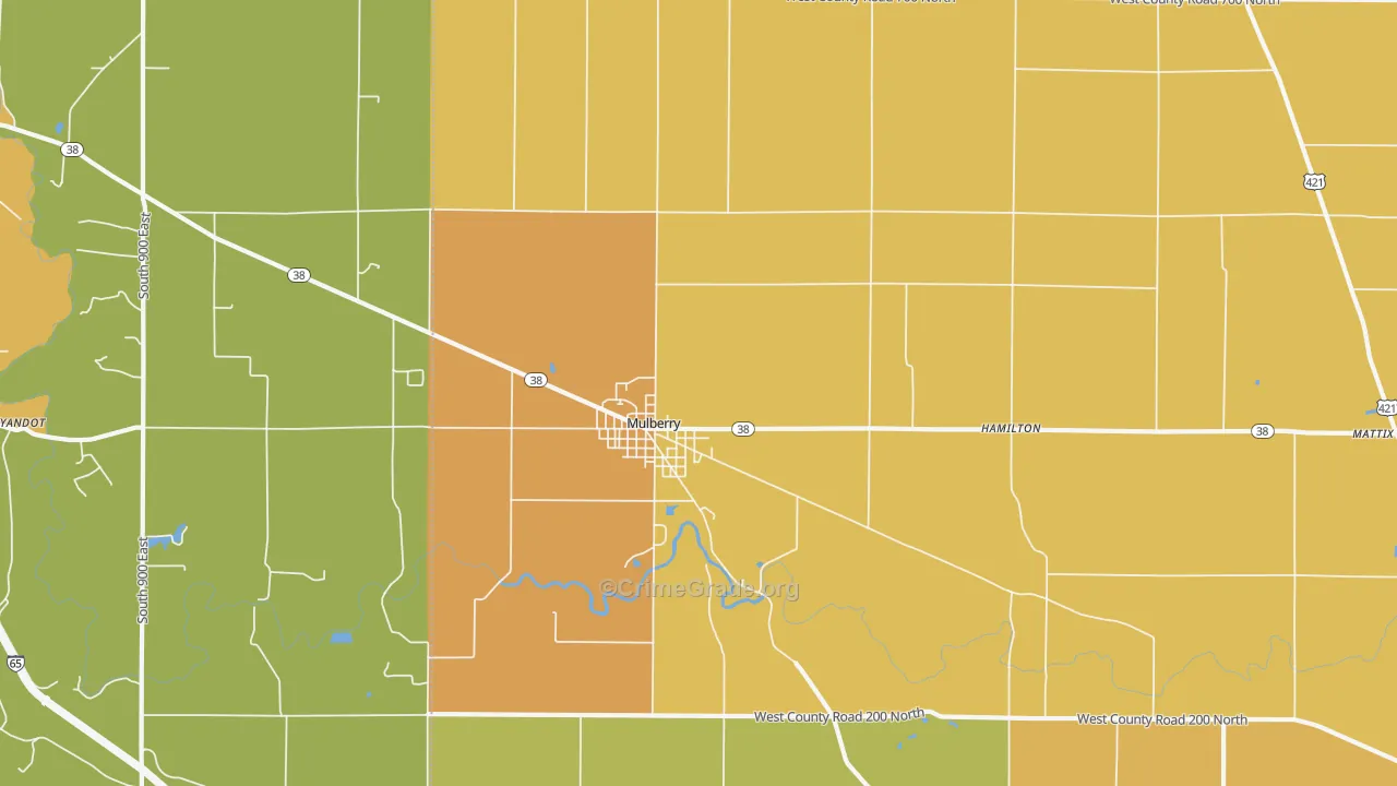 Mulberry, IN Map of Vandalism Rates
