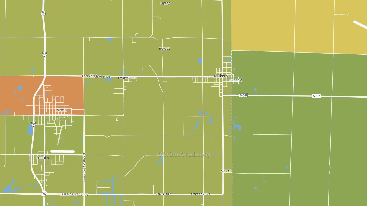 Mulberry, KS Map of Vandalism Rates