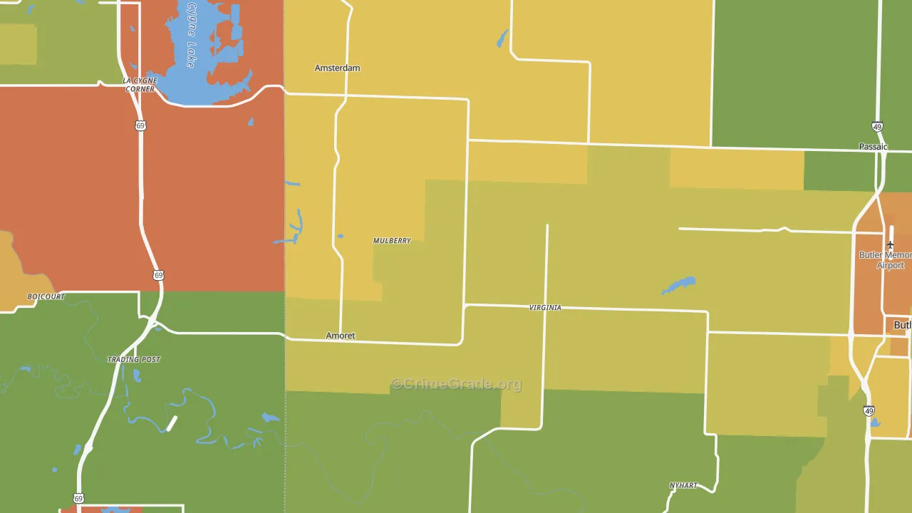 Mulberry, MO Map of Vandalism Rates