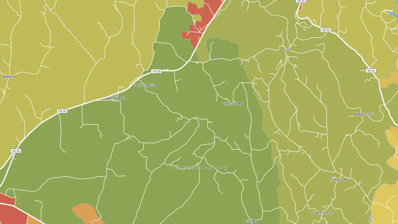 Mulberry, TN Map of Vandalism Rates
