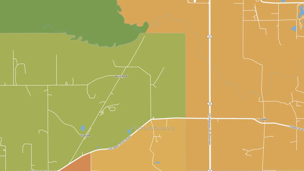 Muldrow, MS Map of Vandalism Rates