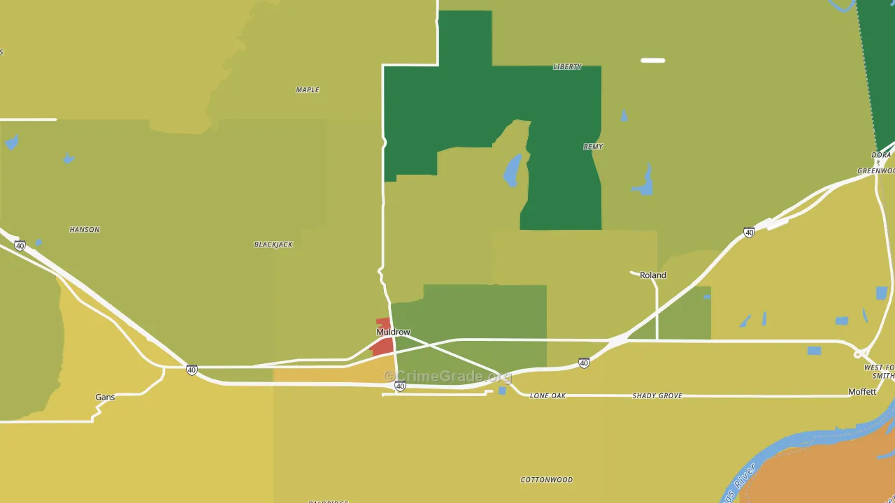 Muldrow, OK Map of Vandalism Rates