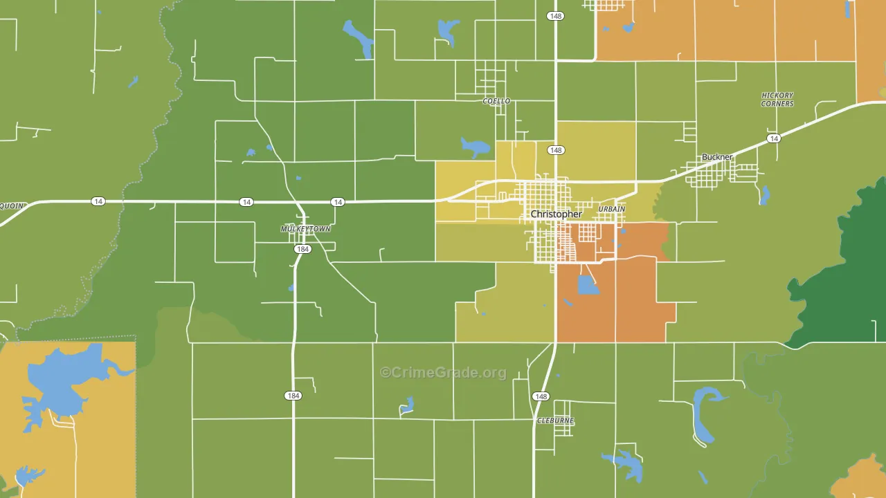 Mulkeytown, IL Map of Vandalism Rates