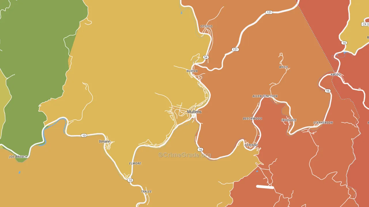 Mullens, WV Map of Vandalism Rates