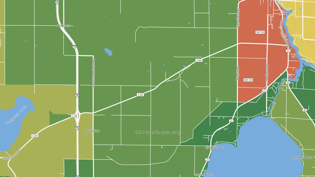 Mullett Lake, MI Map of Vandalism Rates