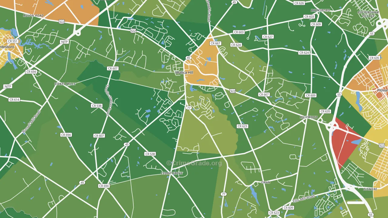 Mullica Hill, NJ Map of Vandalism Rates