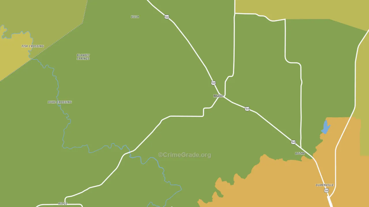 Mullin, TX Map of Vandalism Rates