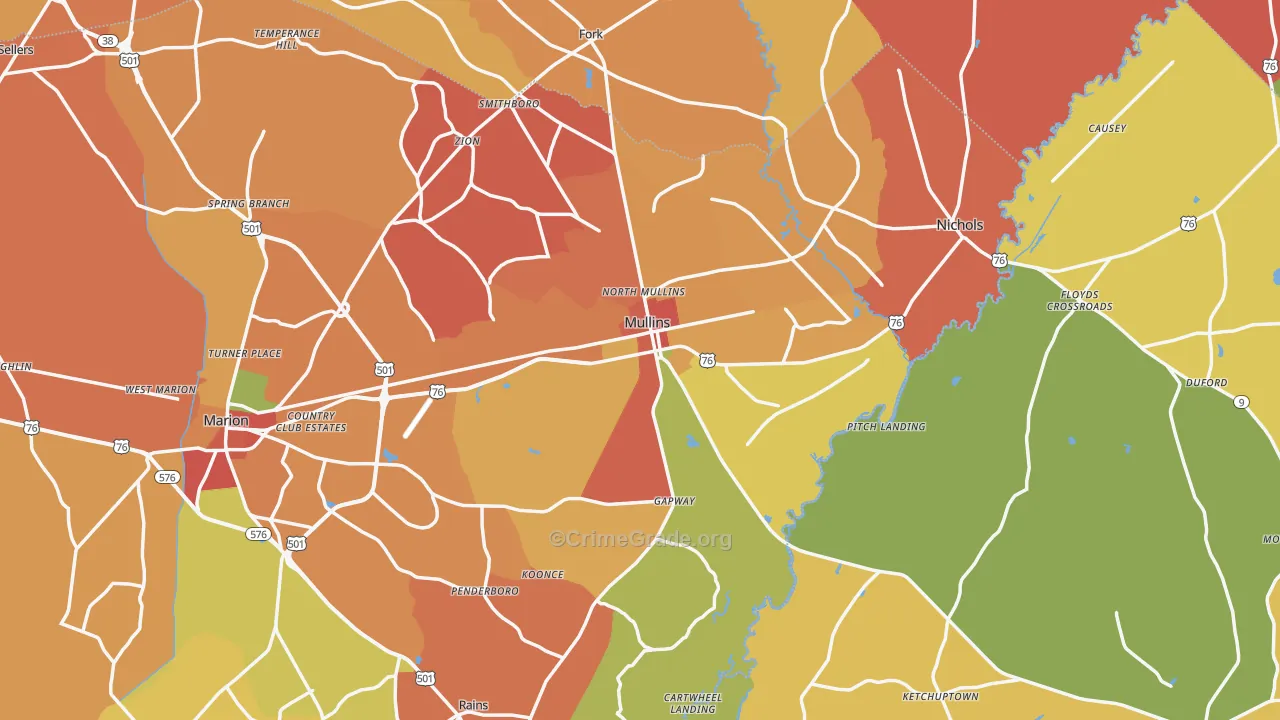 Mullins, SC Map of Vandalism Rates