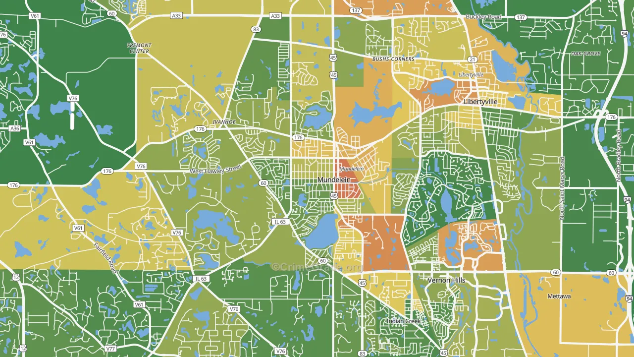 Mundelein, IL Map of Vandalism Rates