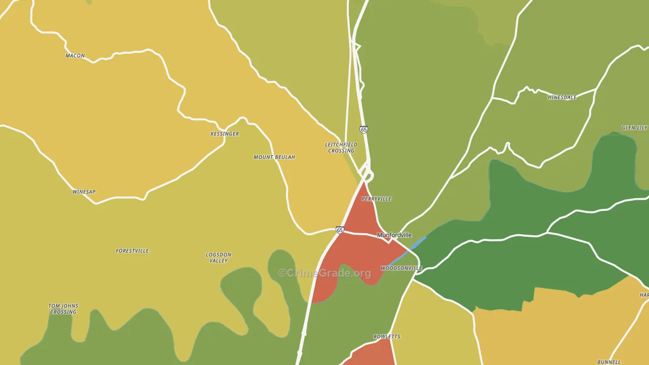 Munfordville, KY Map of Vandalism Rates