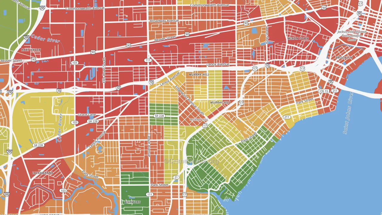 Murray Hill, Jacksonville, FL Map of Vandalism Rates