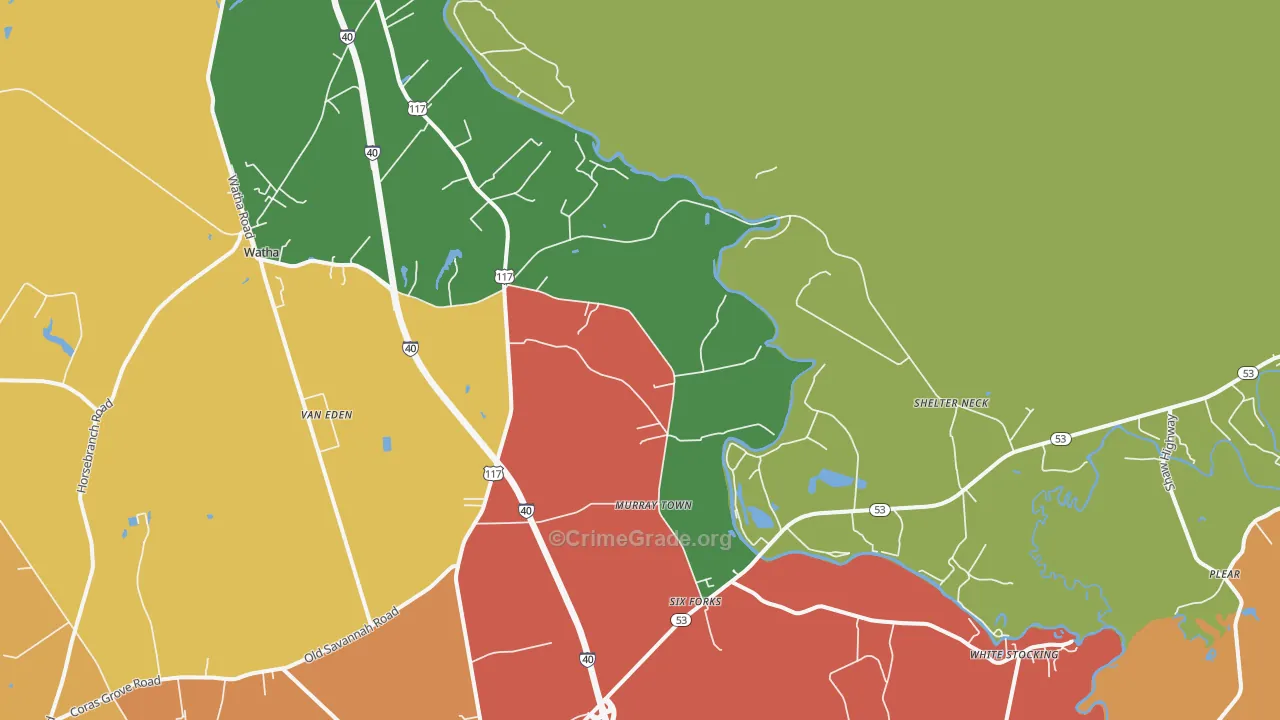 Murray Town, NC Map of Vandalism Rates
