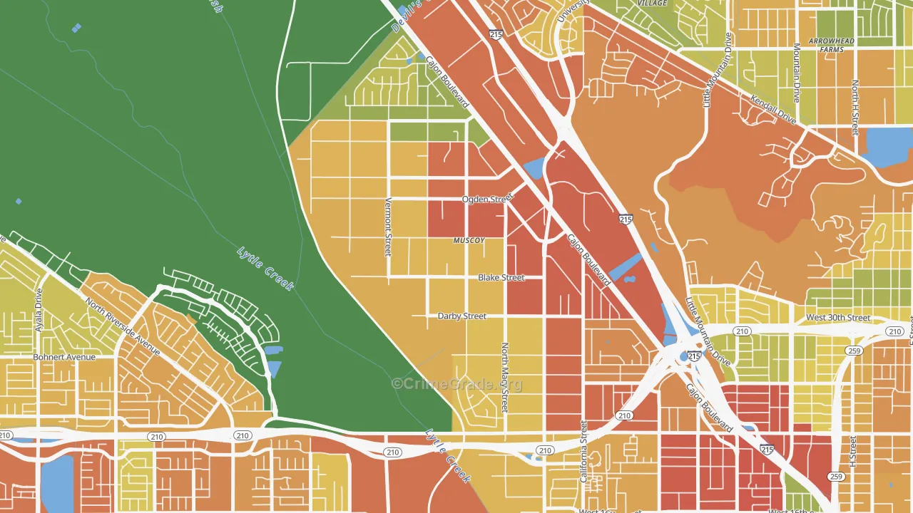 Muscoy, San Bernardino, CA Map of Vandalism Rates