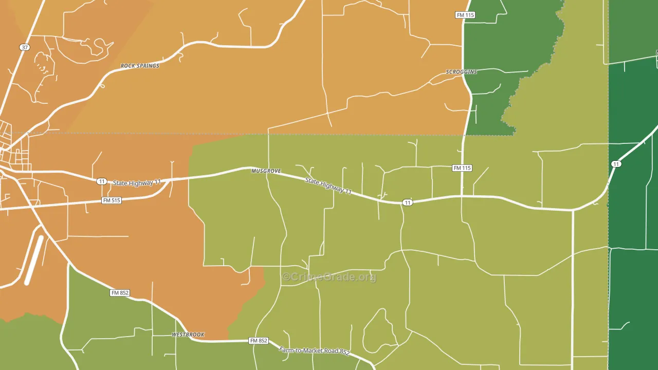 Musgrove, TX Map of Vandalism Rates